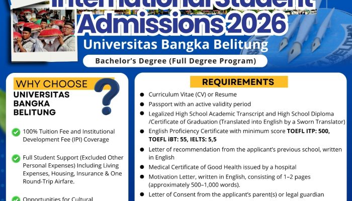 UBB Buka Penerimaan Mahasiswa Internasional 2026, 462 Pendaftar dari 35 Negara Berebut 10 Kuota